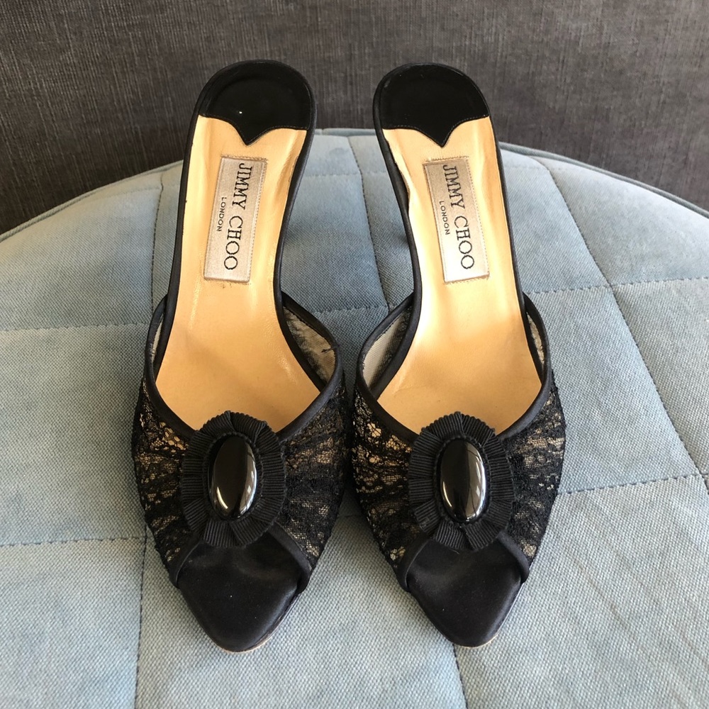 Jimmy choo lace and silk mules